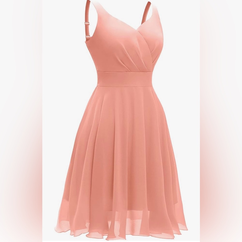 Sleeveless V-Neck Pink Chiffon Fit & Flare Dress